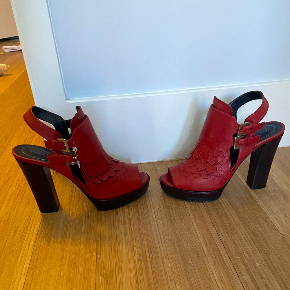 European Designer ETRO Platform Red Fringe Sandals